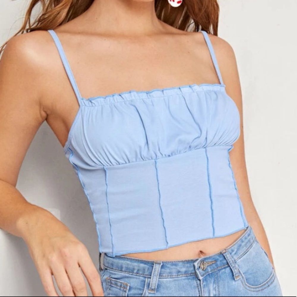 light blue crop top